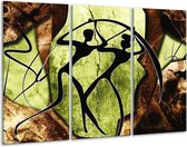 GroepArt - Schilderij -  Abstract - Groen, Bruin, Zwart - 120x80cm 3Luik - 6000+ Schilderijen 0p Canvas Art Collectie