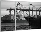 GroepArt - Schilderij -  Boot - Grijs, Zwart, Wit - 120x80cm 3Luik - 6000+ Schilderijen 0p Canvas Art Collectie