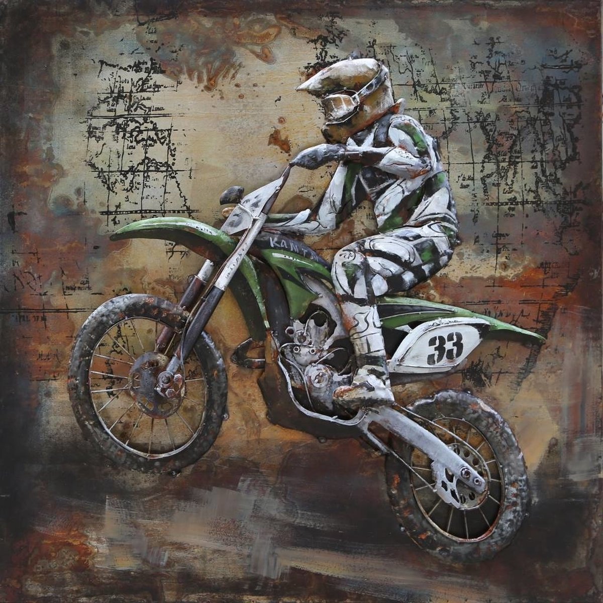 metalen 3d schilderij 100x100cm Motorcrosser