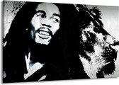 Schilderij Op Canvas - Groot -  Bob Marley - Zwart, Wit - 140x90cm 1Luik - GroepArt 6000+ Schilderijen Woonkamer - Schilderijhaakjes Gratis