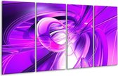 GroepArt - Glasschilderij - Abstract - Paars, Wit - 160x80cm 4Luik - Foto Op Glas - Geen Acrylglas Schilderij - 6000+ Glasschilderijen Collectie - Wanddecoratie