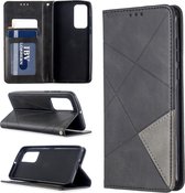 Voor huawei p40 ruit textuur horizontale flip magnetische lederen tas met houder en kaartsleuven en portemonnee (zwart)