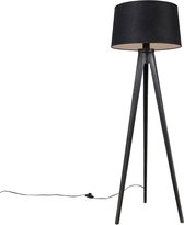 QAZQA tripod_classic - Klassieke Vloerlamp | Staande Lamp met kap - 1 lichts - H 136 cm - Zwart - Woonkamer | Slaapkamer