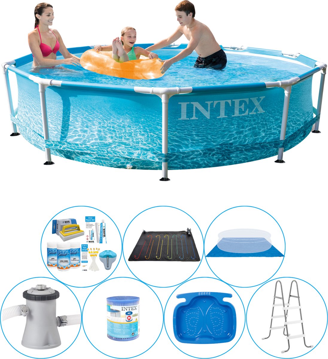 Zwembad Super Deal - 8-delig - Metal Frame Rond Strandzijde 305x76 cm