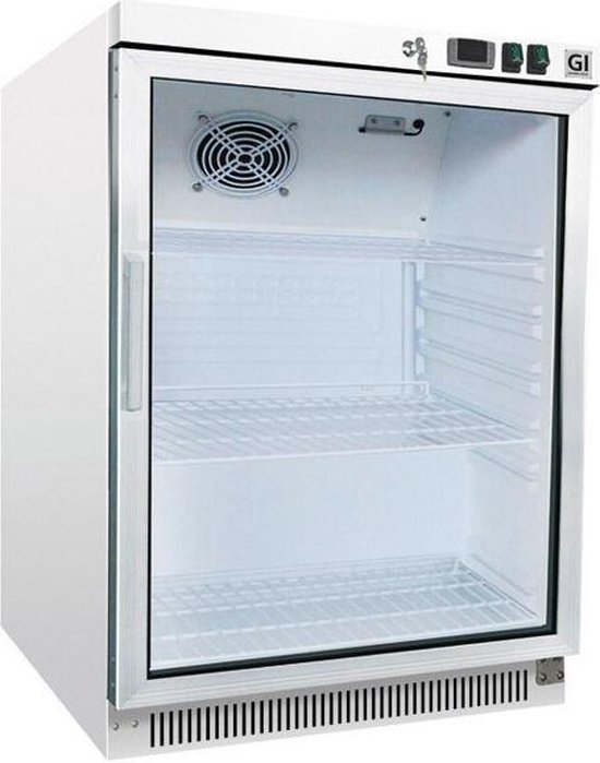Gastro-Inox Wit Stalen Koeling 200 Liter Met Glasdeur, Statisch Gekoeld Met Ventilator, Gastro-Inox 204.002
