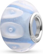 Quiges - 925 - Sterling - zilver - Glazen - Kraal - Bedels - Beads - Blauw Grijs - Past op alle bekende merken - Armband GZ059
