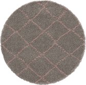 Rond hoogpolig vloerkleed Allure - grijs/roze 120 cm rond