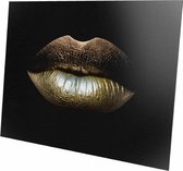 Lips Gold | Kuster Style | 90 x 60 CM | Wanddecoratie | Schilderij | Geborsteld Aluminium | Schilderij op Aluminium