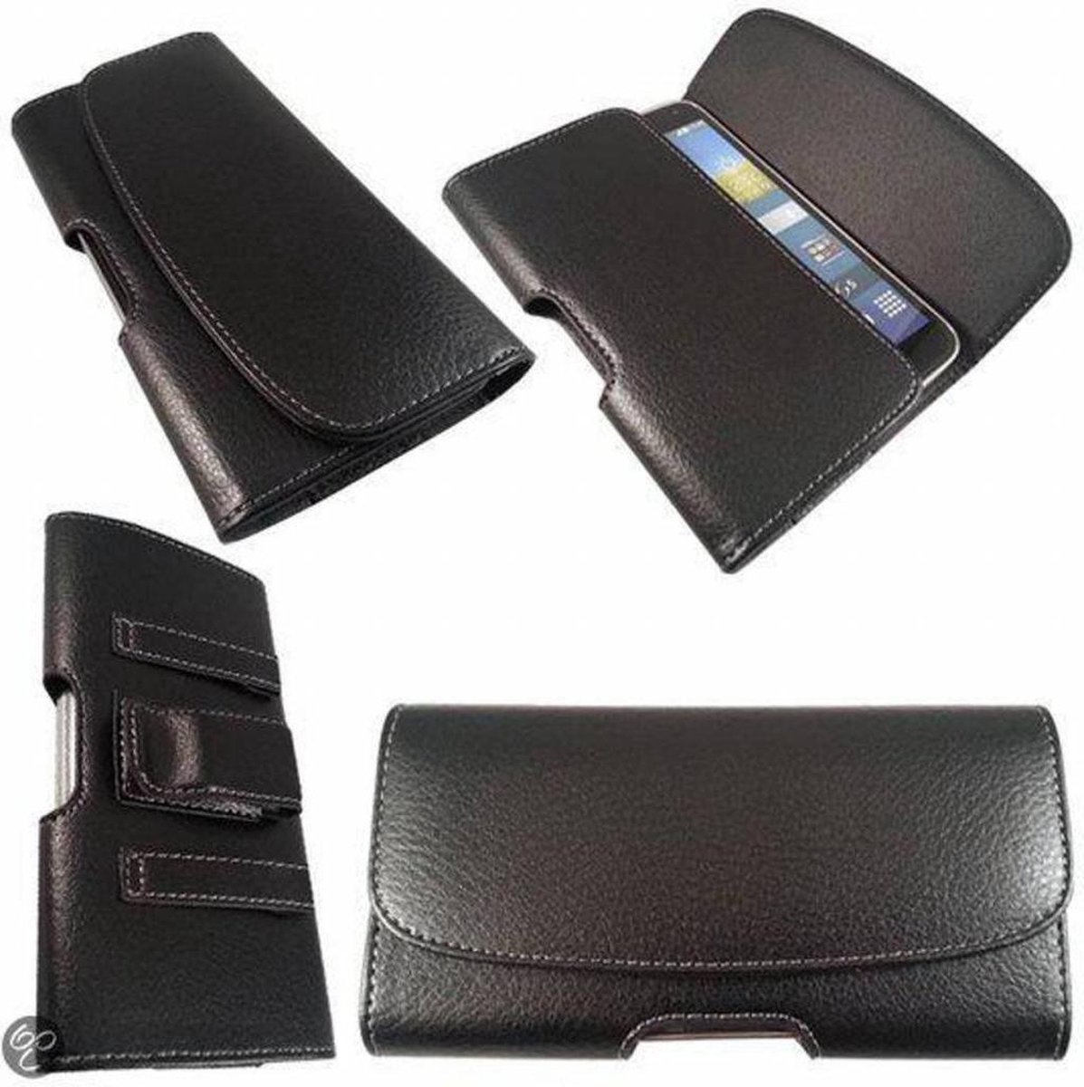 Universeel Samsung Galaxy Note 9 / 8 Riem Holster Kunstleer Case Hoesje - Zwart