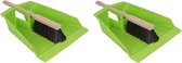 2x Stoffer en blik/bladerenblik limegroen 43 cm - Schoonmaakspullen voor tuin/werkplaats - Tuinieren basismateriaal - Schoonmaakartikelen