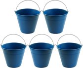 5x Blauwe schoonmaakemmers/huishoudemmers 8 liter 26 x 22,5 cm - Agri emmers - Kunststof/plastic emmer/sopemmer met metalen hengsel/handvat