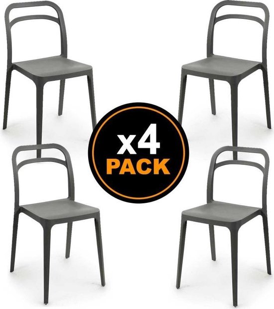 Voorgevoel inzet Aanleg Set van 4 grijze plastic stoelen. Gemaakt van polypropyleen, licht en  toepasbaar op elkaar | bol.com