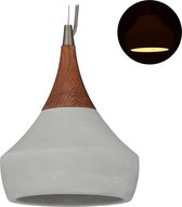 relaxdays hanglamp beton - industrieel - cement - vintage - grijs - plafondlamp - hout