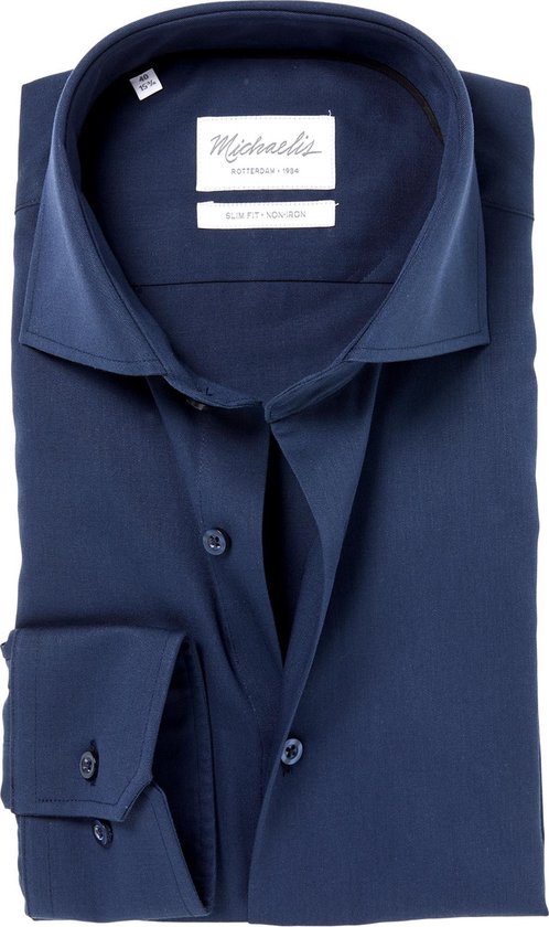 Michaelis slim fit overhemd - Oxford - navy blauw - Strijkvrij - Boordmaat: