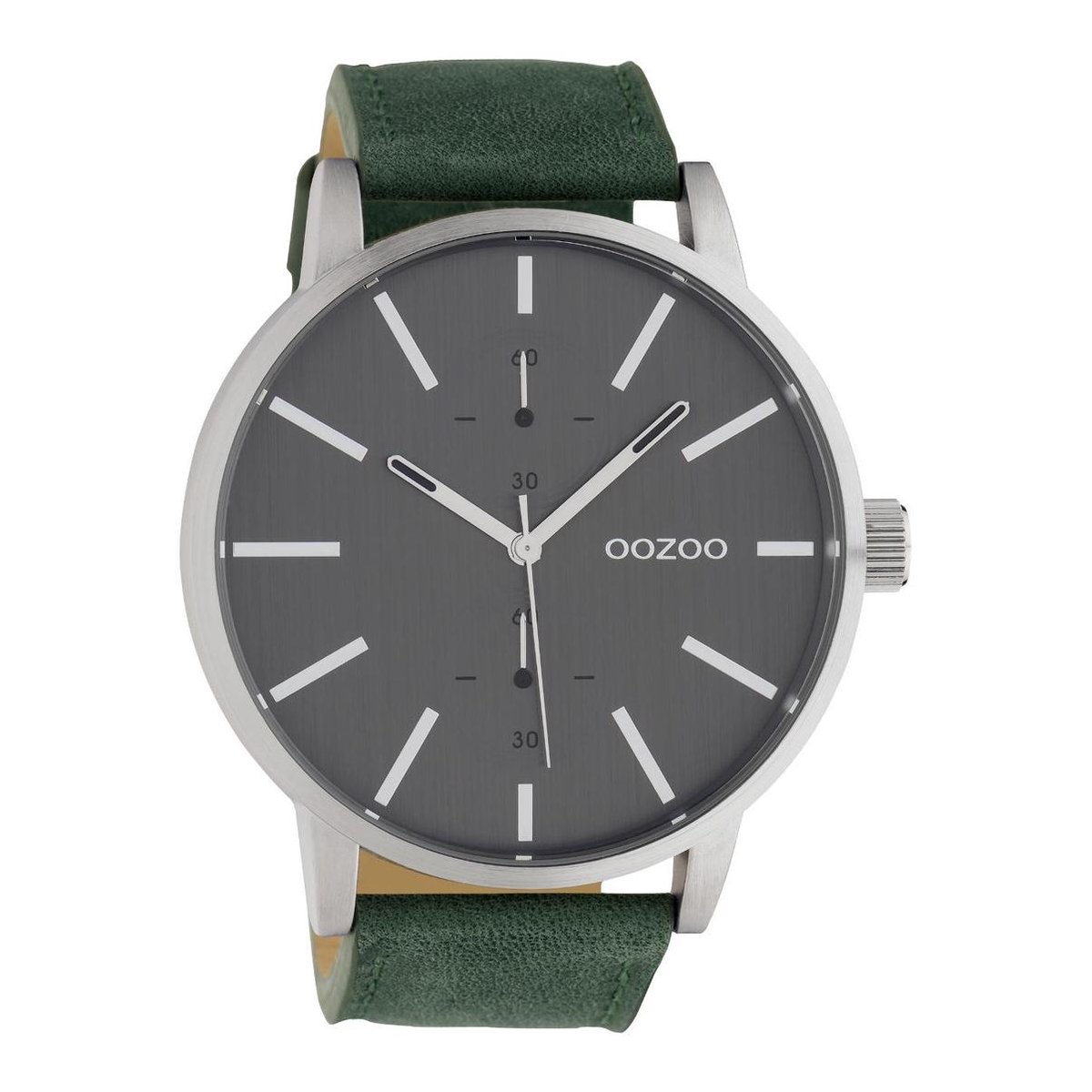 OOZOO Timepieces - Zilveren horloge met groene leren band - C10500 - Ø50