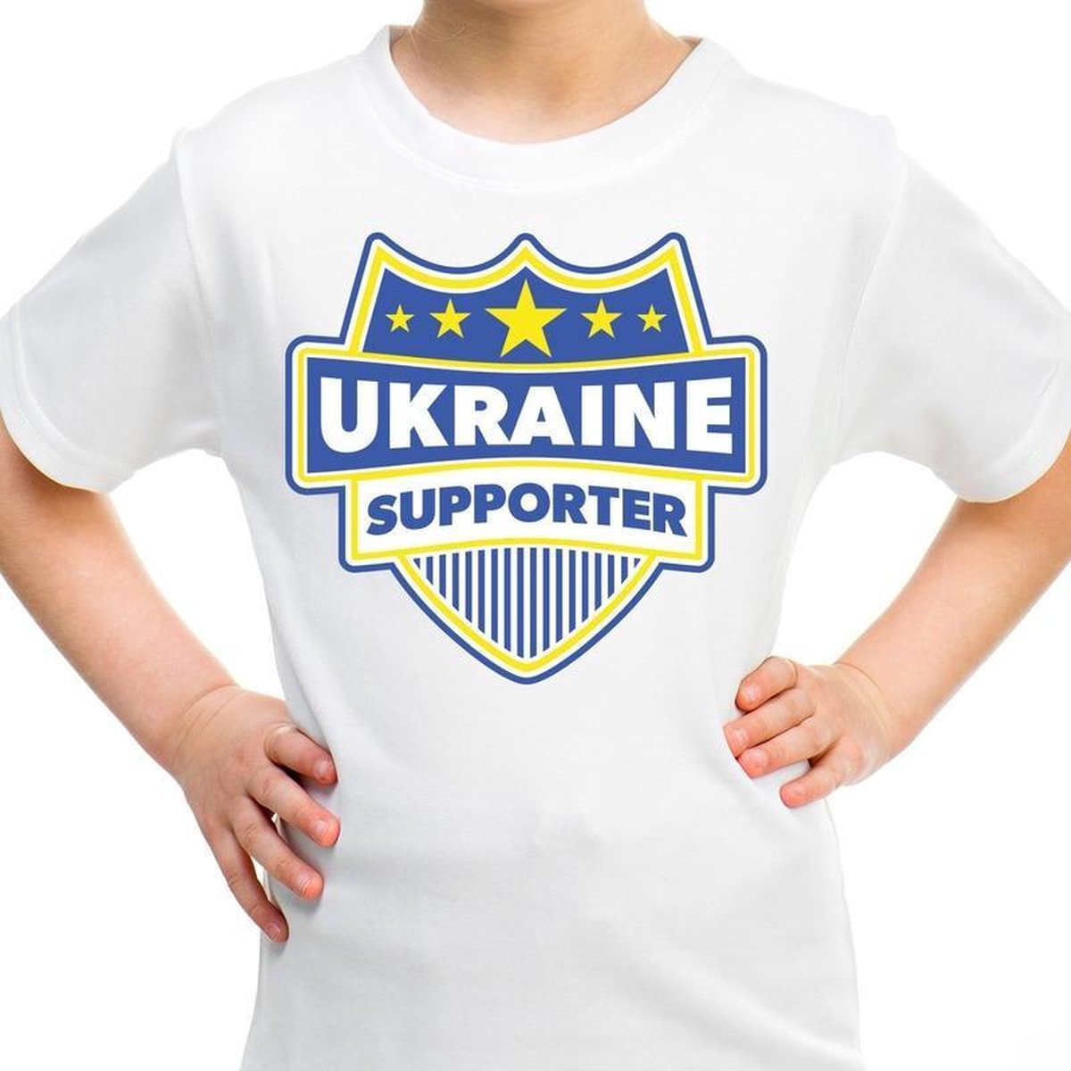 Oekraine / Ukraine schild supporter t-shirt wit voor kinderen XS (110-116)