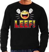 Funny emoticon sweater LEEF zwart voor heren -  Fun / cadeau trui L