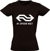 Ik spoor niet Dames T-shirt | Zwart | OV | Trein | Tram | Bus | Grappig | Cadeau