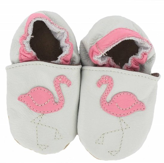 Hobea - babyslofjes - flamingo - wit