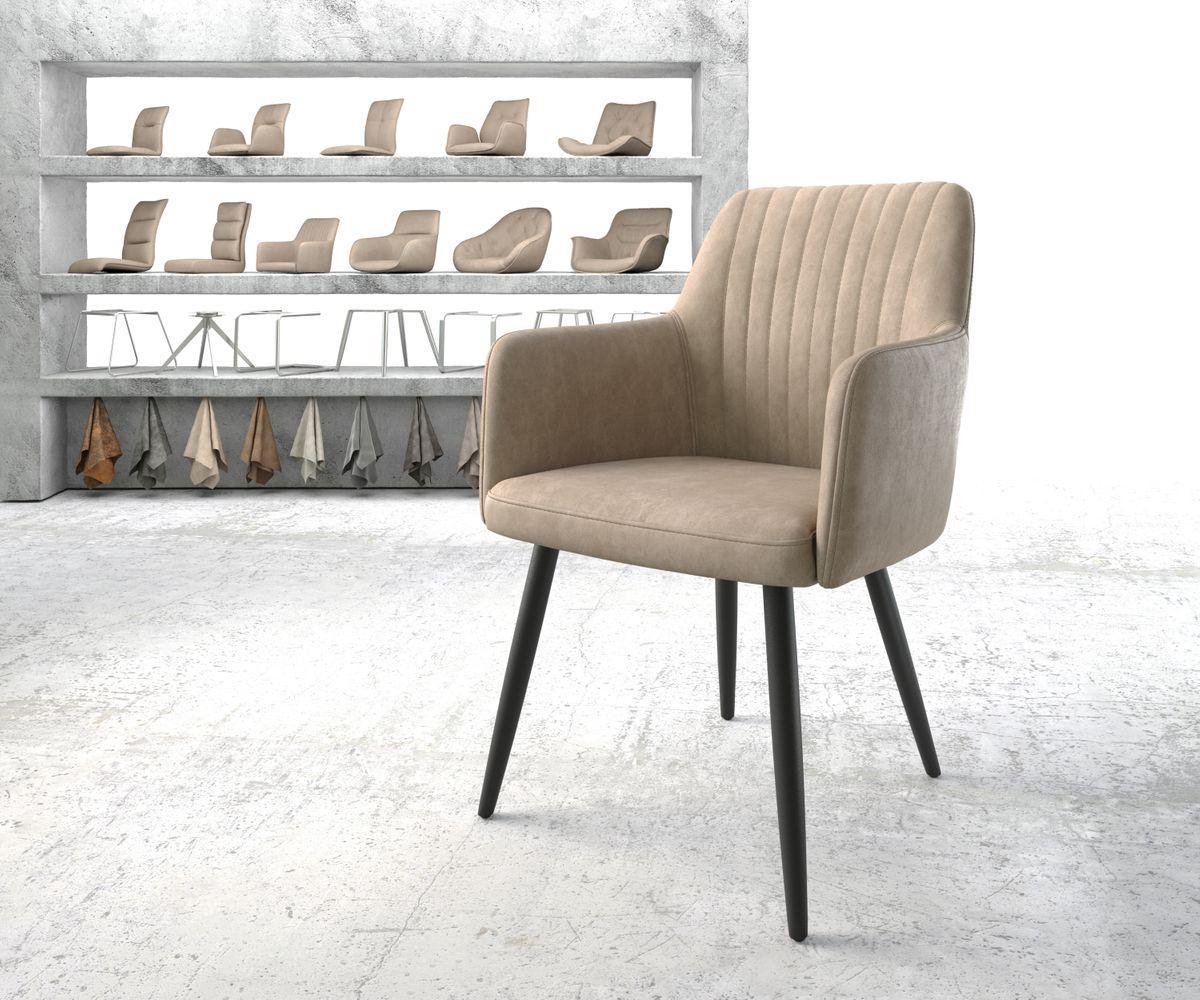DELIFE Gestoffeerde-stoel Greg-Flex 4-poot conisch zwart microvelours beige vintage pocketveer kern