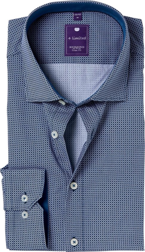 Redmond slim fit overhemd - blauw dessin (contrast) - Strijkvriendelijk -  Boordmaat: 45/46 | bol.com