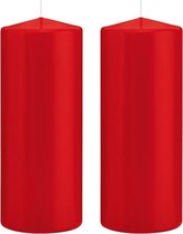 2x Rode cilinderkaarsen/stompkaarsen 8 x 20 cm 119 branduren - Geurloze kaarsen - Woondecoraties