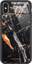iPhone X/XS hoesje glass - Marmer zwart oranje | Apple iPhone Xs case | Hardcase backcover zwart