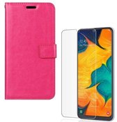 hoesje Geschikt voor: Samsung Galaxy A60 Portemonnee roze met 2 stuks Glas Screen protector