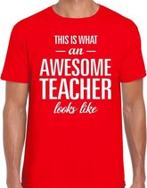 Awesome Teacher cadeau meesterdag t-shirt rood heren XL