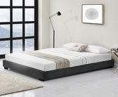 Houten bed Laag kunstleer met bedbodem 140x200 cm zwart