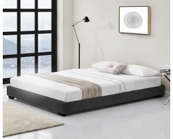 Houten bed Laag kunstleer met bedbodem 140x200 cm zwart