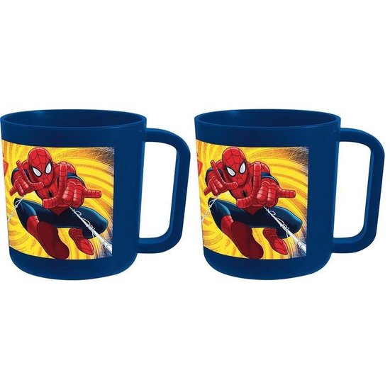 2x tasses en plastique Marvel Spiderman bleu 7,5 cm - Vaisselle pour enfants  /