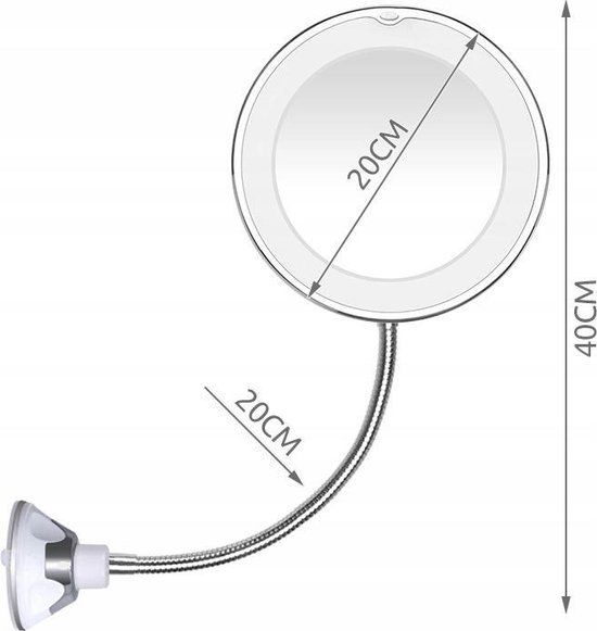 Flexibele Vergrotende Opmaakspiegel Met Zuignap & LED Verlichting - 360° Draaibaar - 10x Vergroting - Merkloos