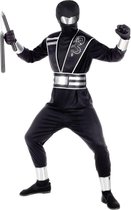 Widmann - Ninja & Samurai Kostuum - Sneller Dan Zijn Schaduw Zilver Zwarte Ninja - Jongen - Zwart, Zilver - Maat 140 - Carnavalskleding - Verkleedkleding