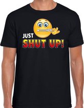 Funny emoticon t-shirt just shut up zwart voor heren 2XL