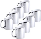 8x Metallic zilveren koffiebekers/theemokken keramisch 350 ml - Servies - Bekers/mokken