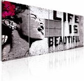 Schilderij - Banksy: Life is Beautiful , 5 luik  , rode bloem