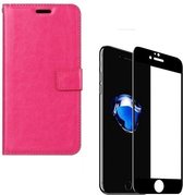 Bookcase Geschikt voor: iPhone 7 / 8 - roze - portemonee hoesje + 2X Full cover Tempered Glass Screenprotector