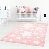 Vloerkleed kinderkamer Sterren 3D - roze/crème 200x290 cm