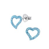 Joy|S - Zilveren hart oorbellen 11 x 10 mm  blauw kristal