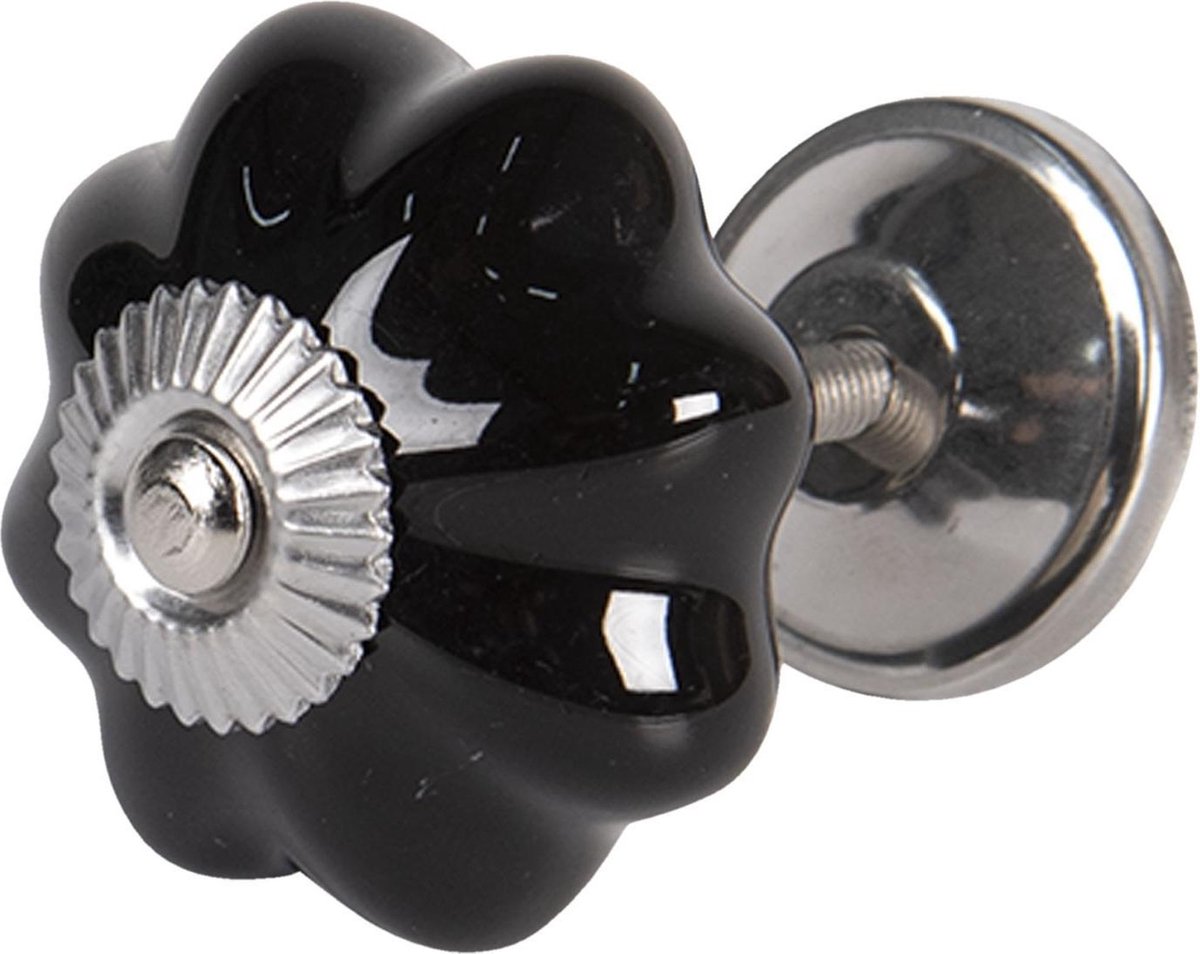 Clayre & Eef Deurknop Ø 4 cm Zwart Keramiek Meubelknop Kastknop