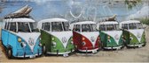 3D art Metaalschilderij - Volkswagen bussen T1 - handgeschilderd - 140 x 60 cm