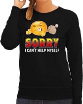 Funny emoticon sweater Sorry i cant help myself zwart dames XS