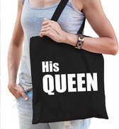 His queen katoenen tas zwart met witte tekst - tasje / shopper voor dames