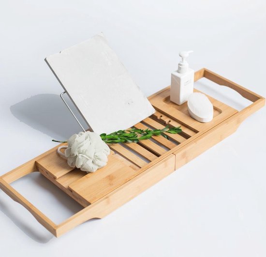 Decopatent Bamboe badrekje voor Over Bad 70 cm lang Badplank//badbrug geschikt voor telefoon Basic Bad tafeltje Van hout