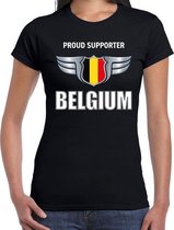 Proud supporter Belgium / Belgie t-shirt zwart voor dames - landen supporter shirt / kleding - songfestival / EK / WK XL