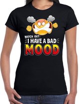 Funny emoticon t-shirt watch out i have a bad mood zwart voor da M