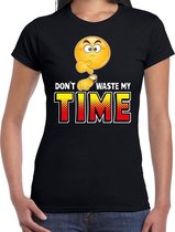 Funny emoticon t-shirt dont waste my time zwart voor dames XL