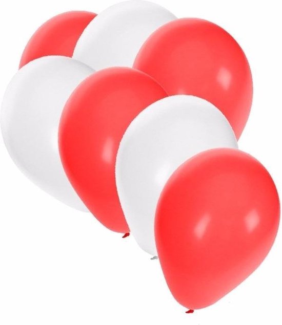 30x Ballonnen wit en rood - 27 cm - rode / witte versiering