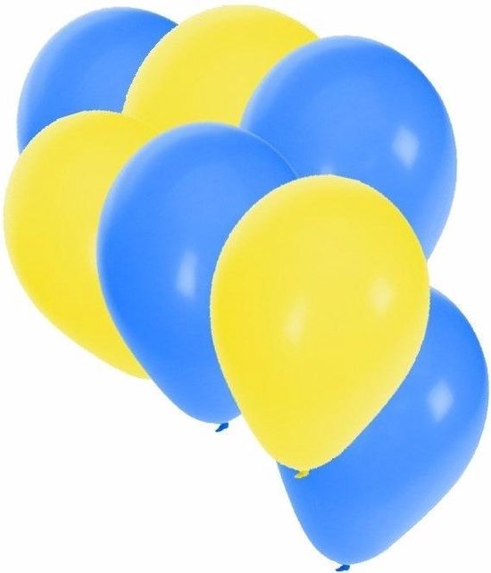 30x Ballonnen geel en blauw - 27 cm - gele / blauwe versiering